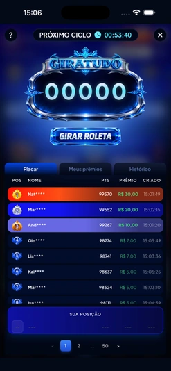 Giratudo na tela do aplicativo ApostaTudo